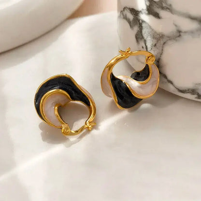 New Trendy Enamel Blue Metal Small Hoop Earrings for Women e1709hei