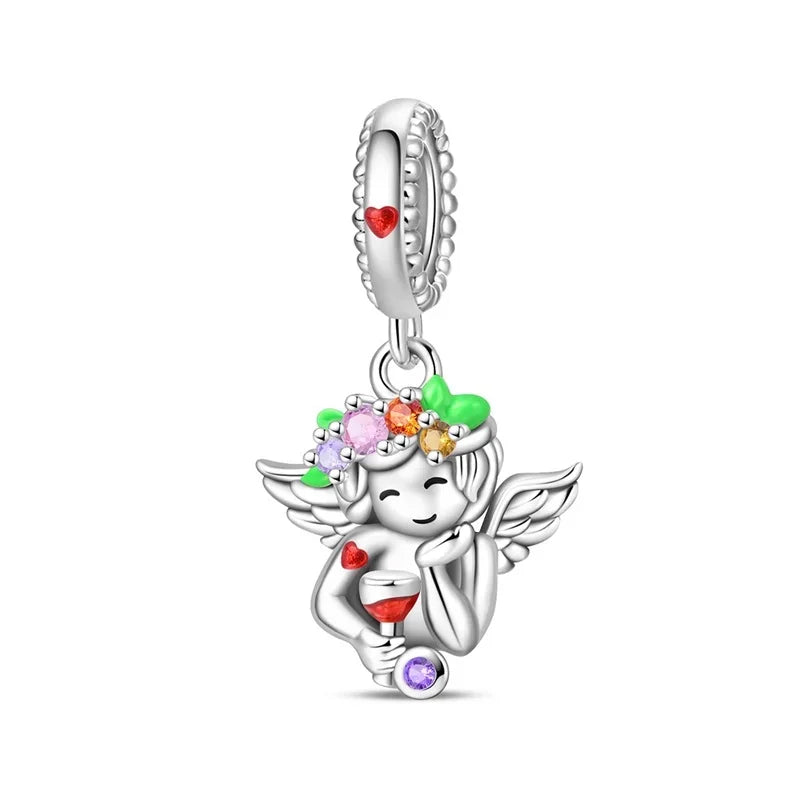 Sterling Silver 925 Angel Wing Heart Bird Charms for Bracelets and Necklaces Women's Fine DIY Jewelry Gifts