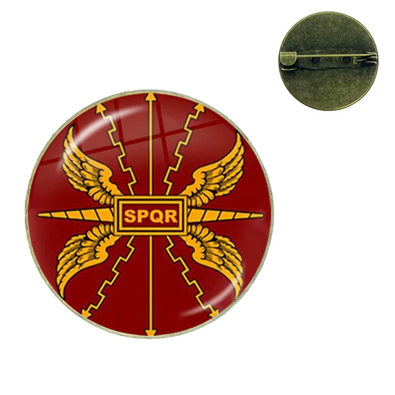 Vintage Roman Empire Legion Glass Cabochon Brooch Pins for Men and Women