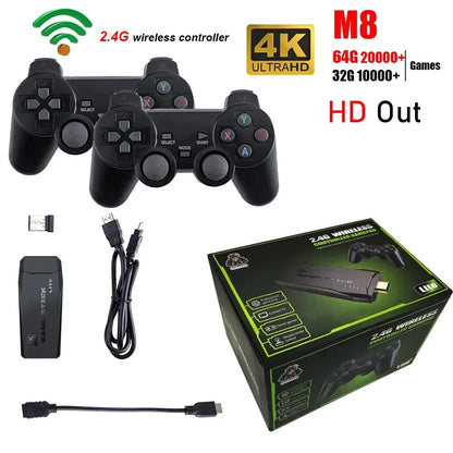 BOYHOM M8 4K Retro Game Stick With Dual 2.4G Wireless Controllers 20000 Built In Games 64GB 32GB Models PS1 GBA Classic Console Christmas Gift