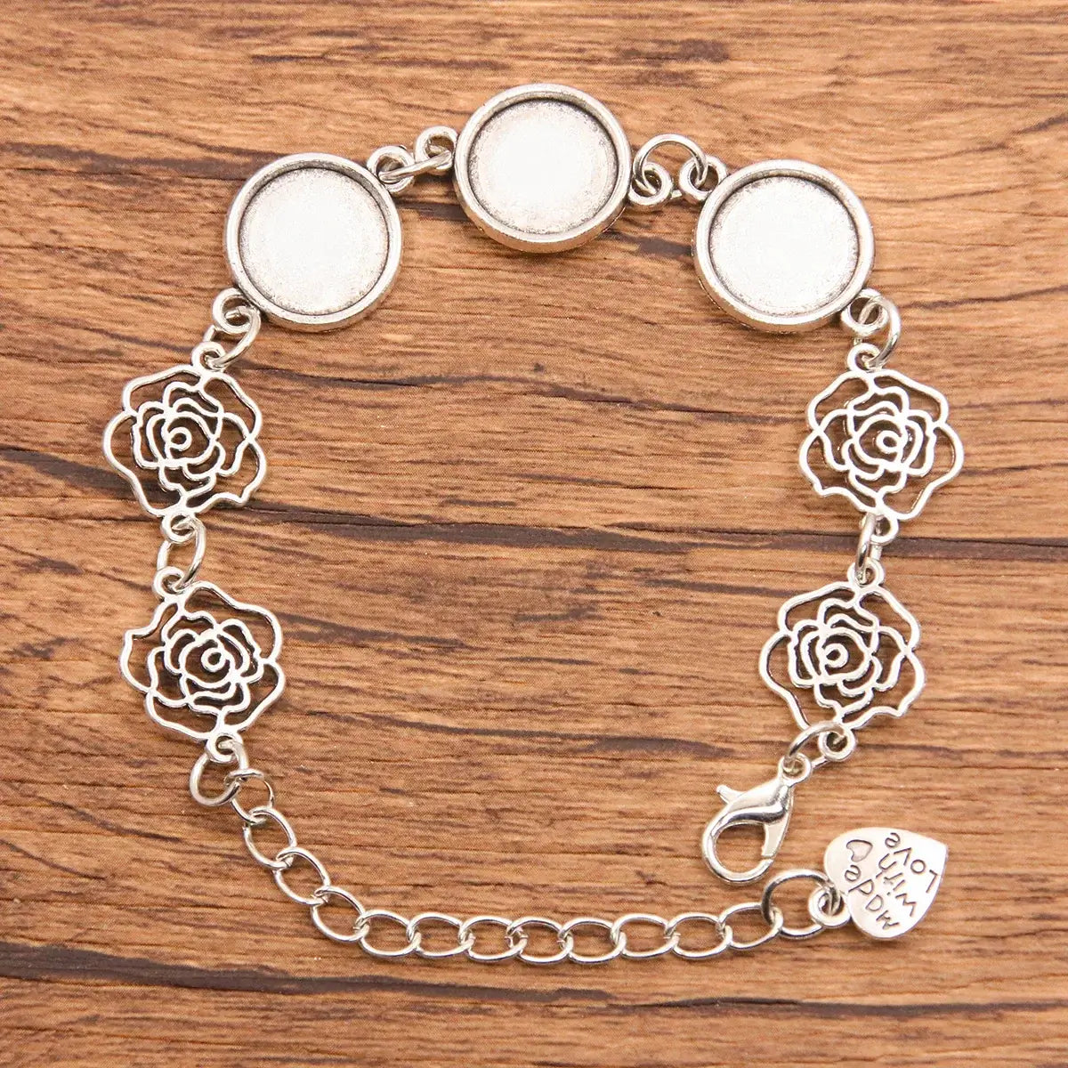1Pc Metal Zinc Alloy Round Bracelet Findings in 2 Colors and 15 Styles 14-Antique silver 12mm