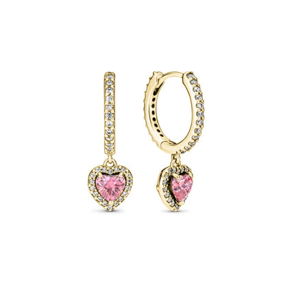European 925 Silver Heart Shaped Earrings with Pink Red Green Zircon for Women Exquisite Holiday Jewelry Gifts