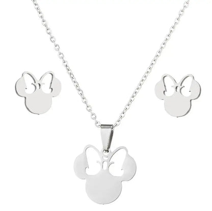 Elegant Stainless Steel Animal Necklace for Women - Rabbit Charm and Paw Print Design