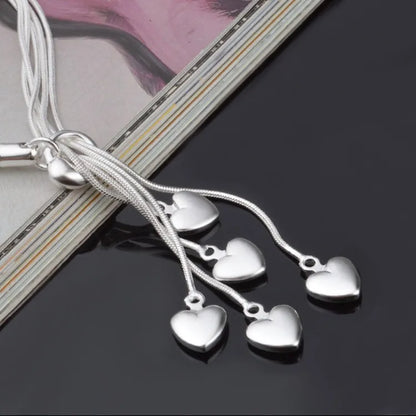 Timeless Elegance: 925 Sterling Silver Heart Tassel Bracelet for Women