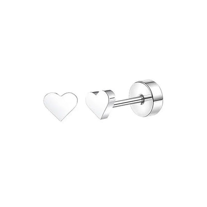 2PCS Set Stainless Steel Heart Moon Stud Earrings for Women Trendy Ear Tragus Cartilage Body Piercing