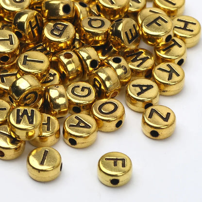 Gold Color Acrylic Spacer Beads with Black Letter Charms for Jewelry Making and DIY Crafts