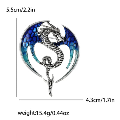 Enamel Dragon Pins for Women Rhinestone Brooch Jewelry Blue4400
