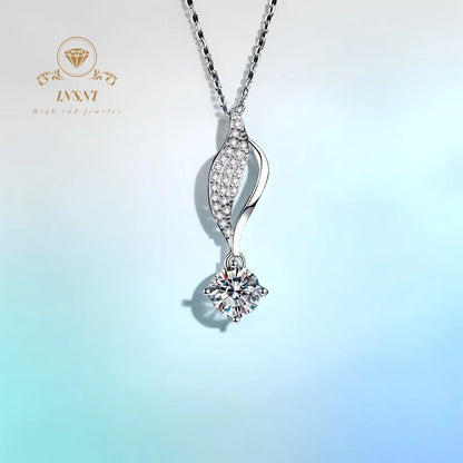 Moissanite Ginkgo Leaf Pendant Necklace S925 Silver IG-Worthy GBA Certified Women's Jewelry