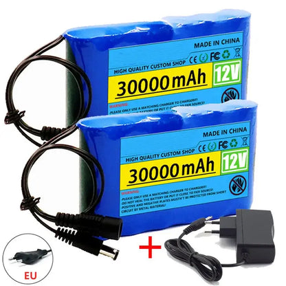 12V 30000mah Lithium Battery Pack Capacity Rechargeable Battery DC 12.6V 30Ah for CCTV Cam and Electrical Appliances BatteryX2 ChargerX1