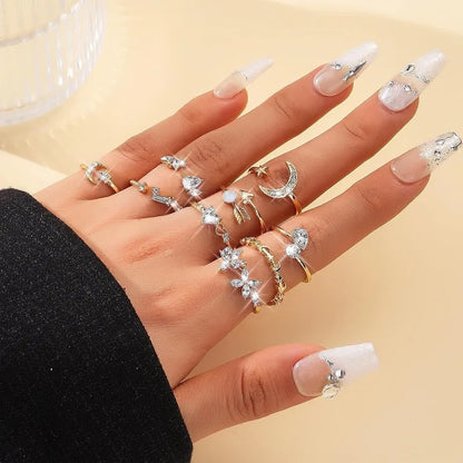 Elegant Star Moon Gold Rings Set for Women and Teens - Trendy Stackable Knuckle Rings for Birthday and Christmas Gifts 2024