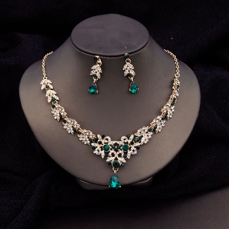 Water Drop Crystal Luxury Bridal Jewelry Set - Top-Rated Choker Necklace & Earrings for Weddings Green