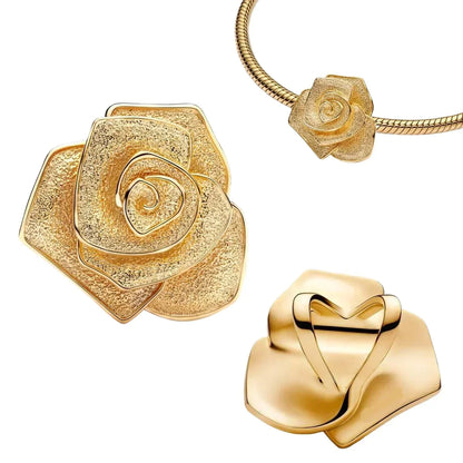 925 Sterling Silver Heart Blooming Rose Full Diamond Zircon Charms Pendant Beads for Bracelets and Necklaces