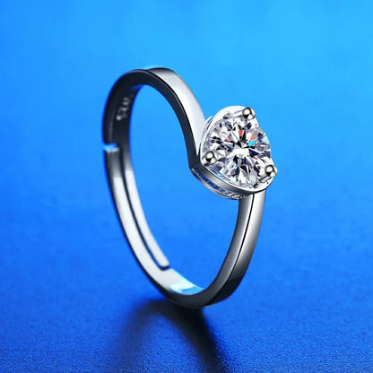 Elegant 925 Sterling Silver Heart Zircon Adjustable Ring for Women