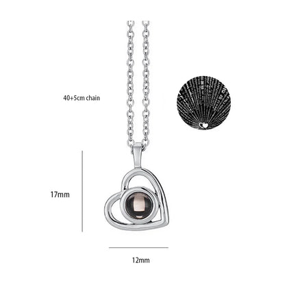 100 Languages I Love You Heart Pendant Necklace Romantic Projection Jewelry Gift for Women Small Heart Slanting 40cm plus 5cm