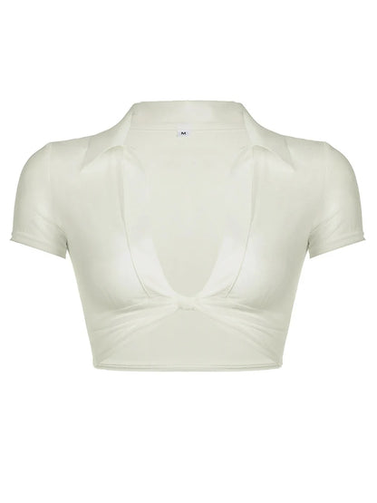 Women's Transparent Mesh Crop Top Short Sleeve V-Neck See through T-Shirt Y2K Streetwear Casual Club Party Sexy Split Tees
