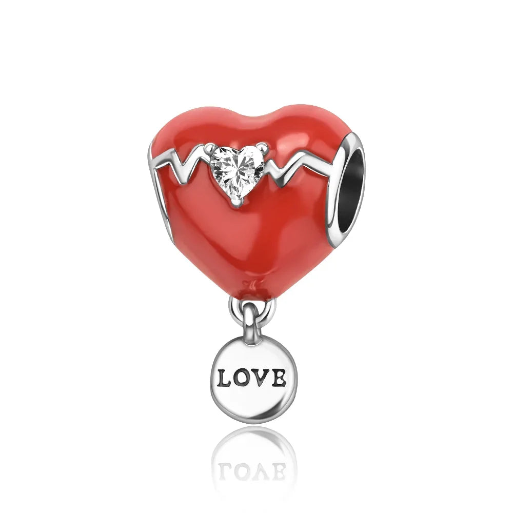 Original 925 Sterling Silver Heart Star Hot Air Balloon Puzzle Charms with Zircon for DIY Necklace and Bracelet Jewelry Gift