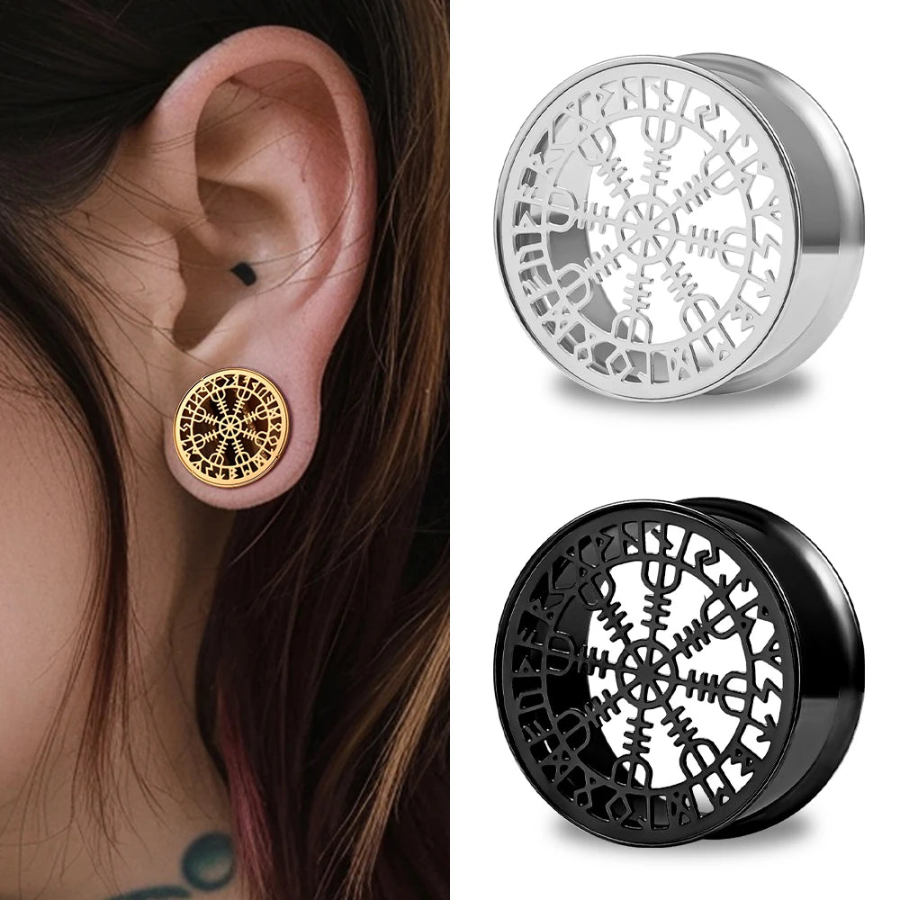 Doearko Fashion Stainless Steel Rune Ear Plugs Tunnels Piercing Expanders Body Jewelry 2PCS Set