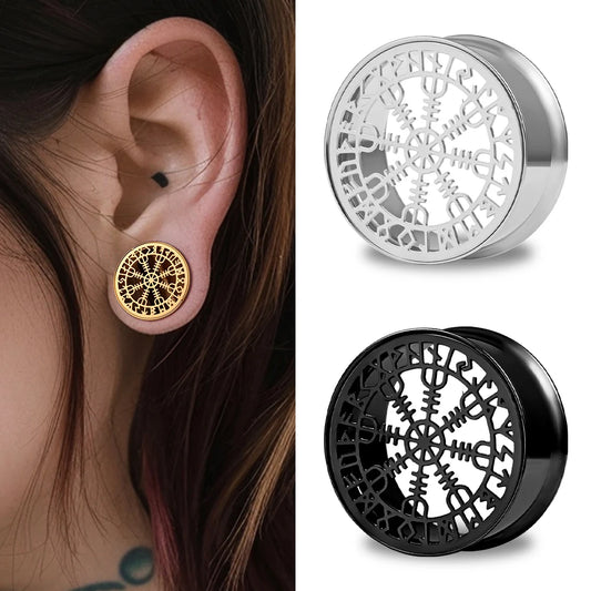 Doearko Fashion Stainless Steel Rune Ear Plugs Tunnels Piercing Expanders Body Jewelry 2PCS Set