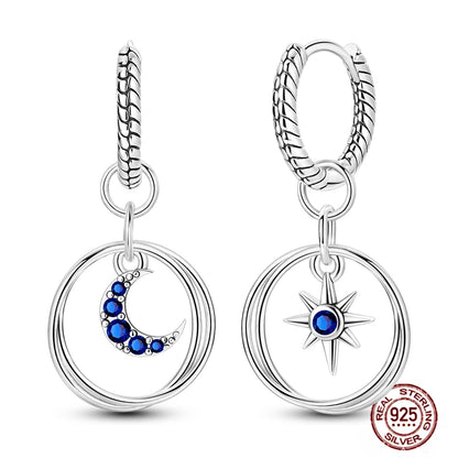 Blue Zircon 925 Sterling Silver Hoop Earrings Star Moon Butterfly Jewelry LTE357