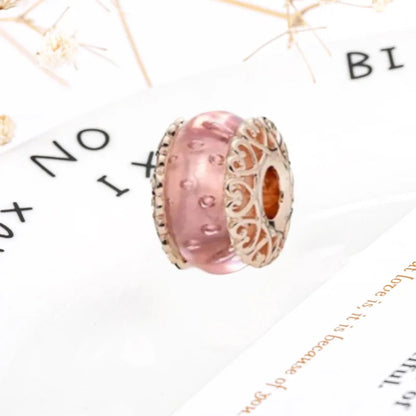 Rose Gold Winged Angel Heart Charm Bead Pink Daisy Spacer