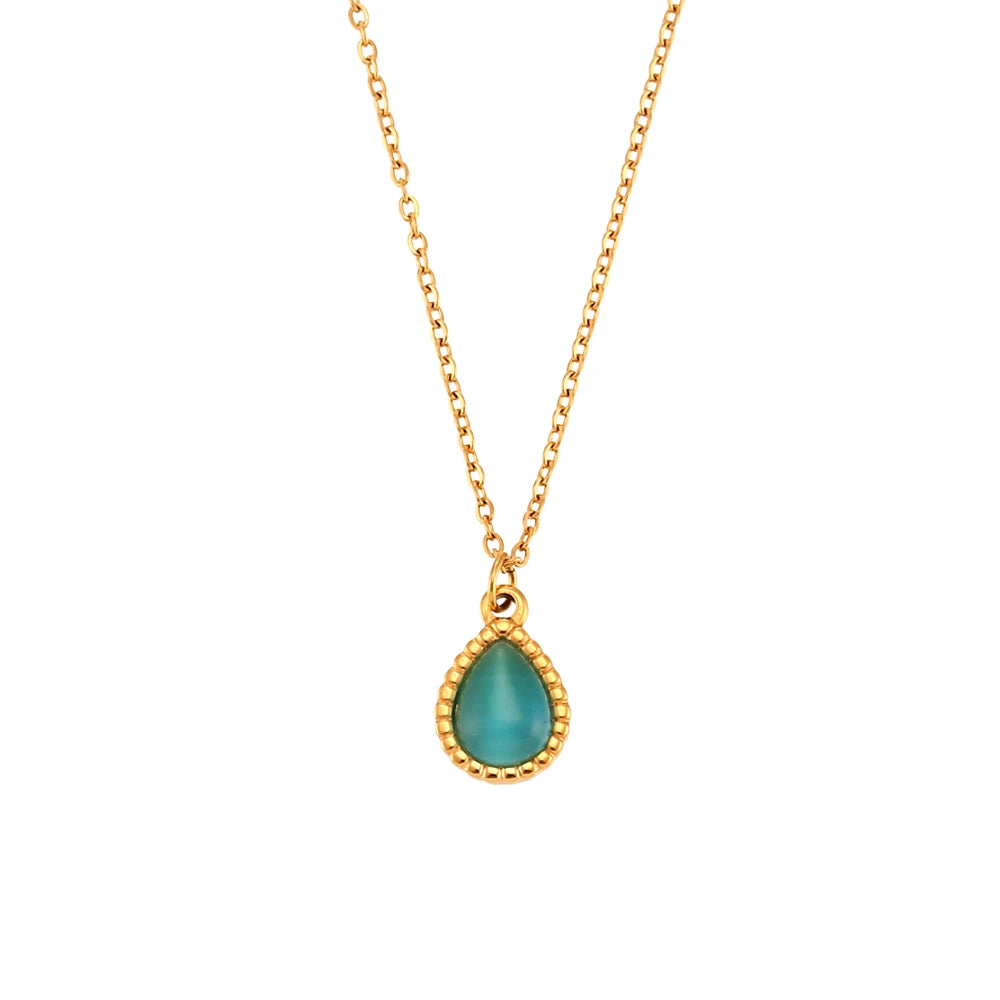 Elegant Waterdrop Opal Necklace for Women - Stainless Steel Semi-Precious Stone Jewelry Gift
