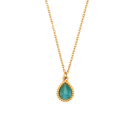 Elegant Waterdrop Opal Necklace for Women - Stainless Steel Semi-Precious Stone Jewelry Gift