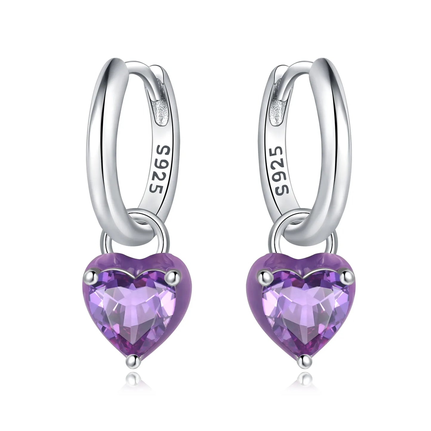 Sterling Silver Heart Zircon Hoop Earrings for Women