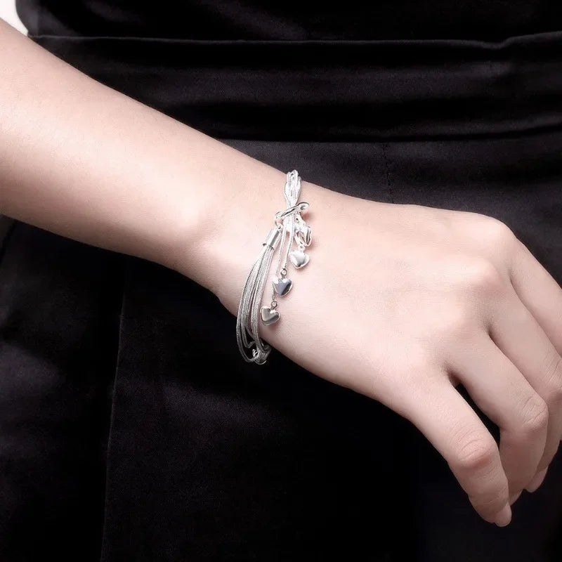 Timeless Elegance: 925 Sterling Silver Heart Tassel Bracelet for Women