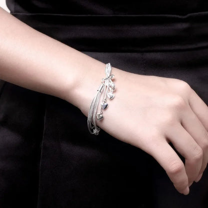 Timeless Elegance: 925 Sterling Silver Heart Tassel Bracelet for Women