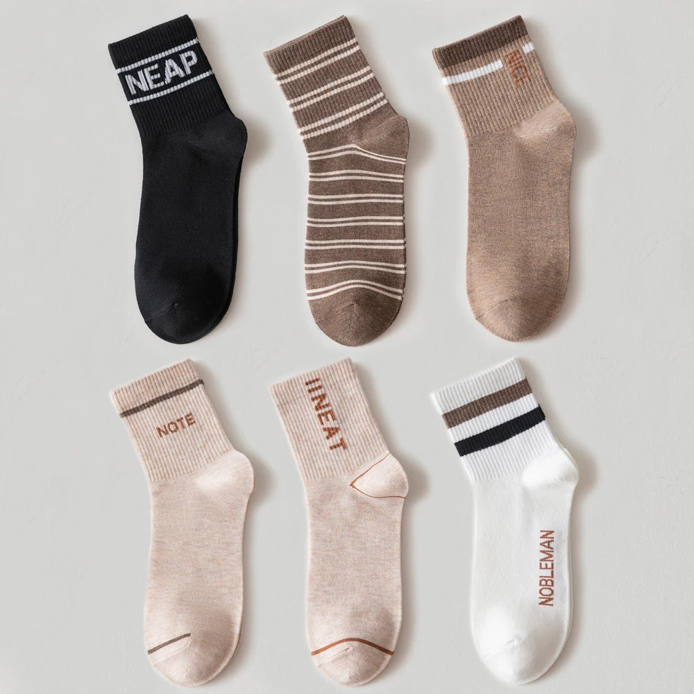 6 Pairs Breathable Mid Calf Sports Socks Men Odor Control