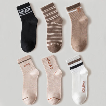 6 Pairs Breathable Mid Calf Sports Socks Men Odor Control