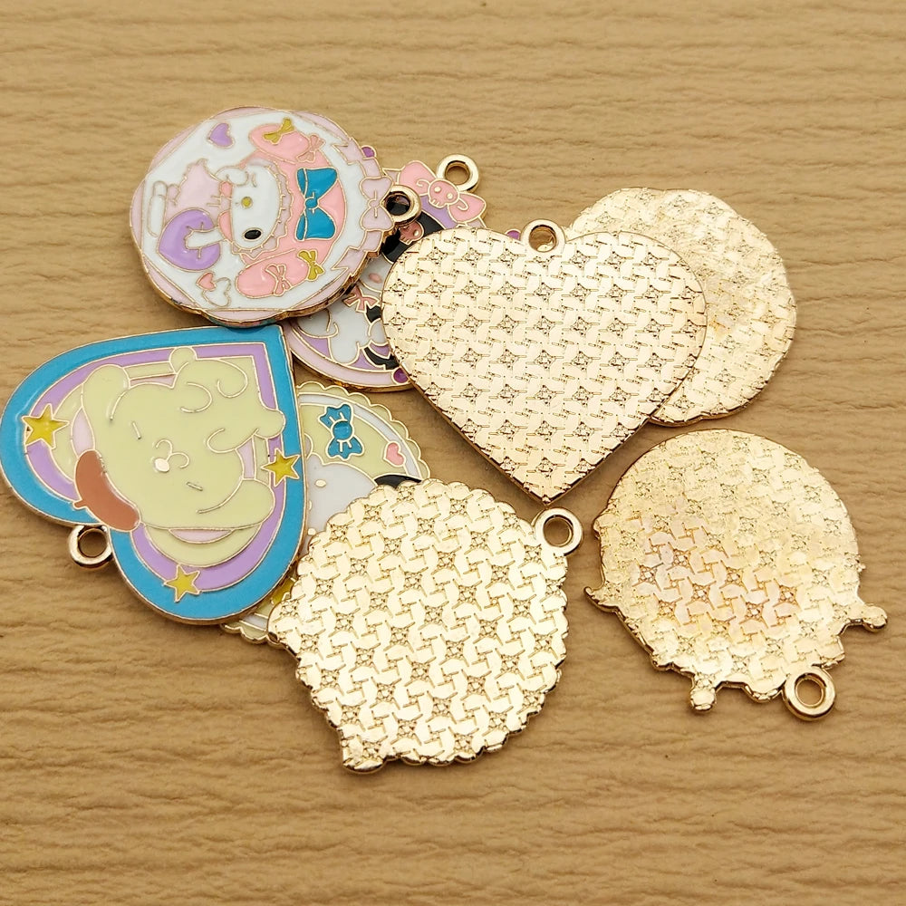 Gold Plated Enamel Anime Cartoon Charms Set for DIY Jewelry Making