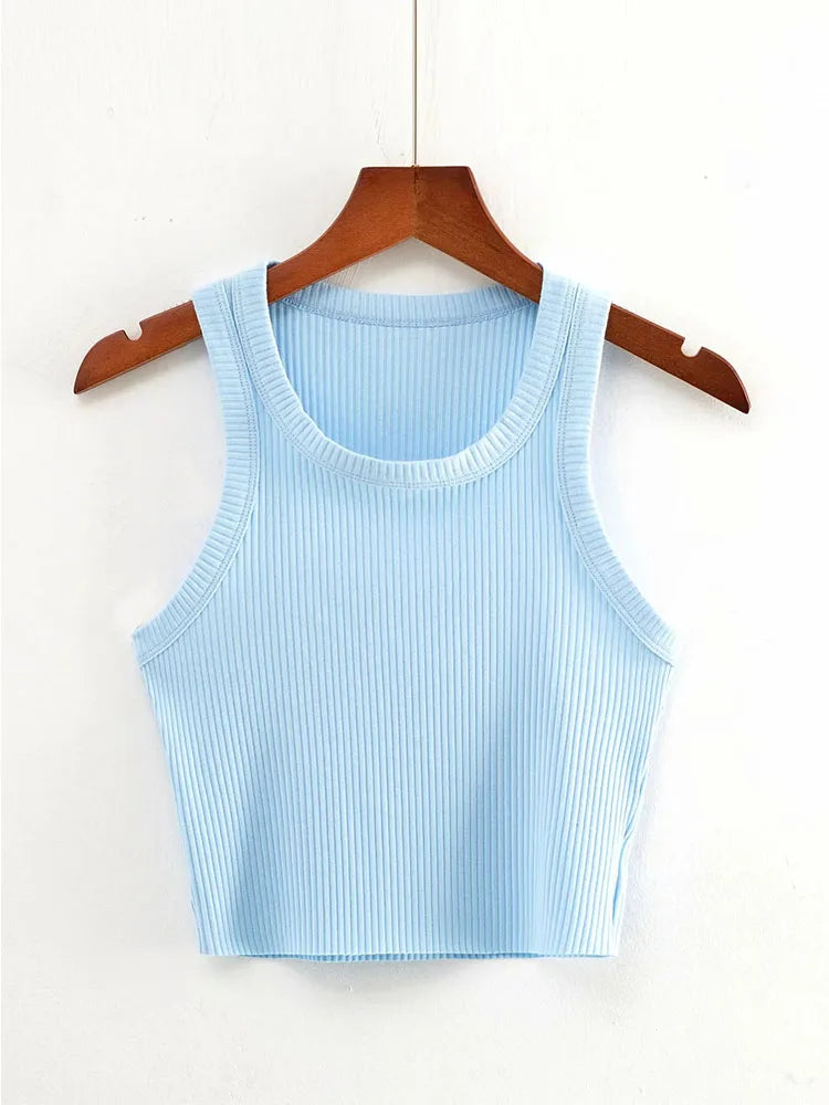 Dozw Teen Knit Crop Tank Top Elastic Sleeveless Cropped