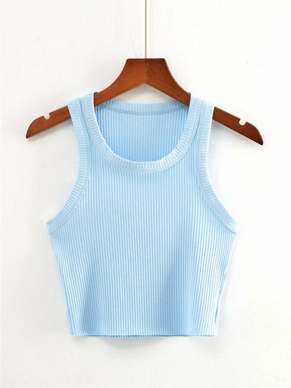Dozw Teen Knit Crop Tank Top Elastic Sleeveless Cropped