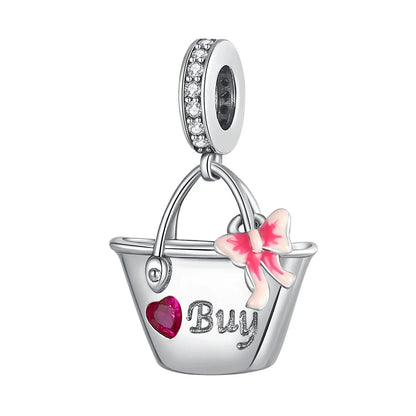 Romantic 925 Sterling Silver Lipstick Charm Pendant with Zircon for Womens Bracelets Necklaces DIY Jewelry Gift