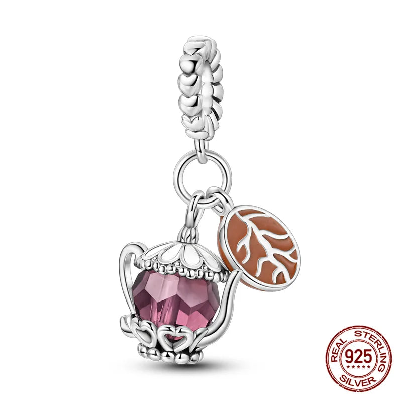 Elegant Sterling Silver Purple Flower Beads for DIY Jewelry and Charm Bracelets