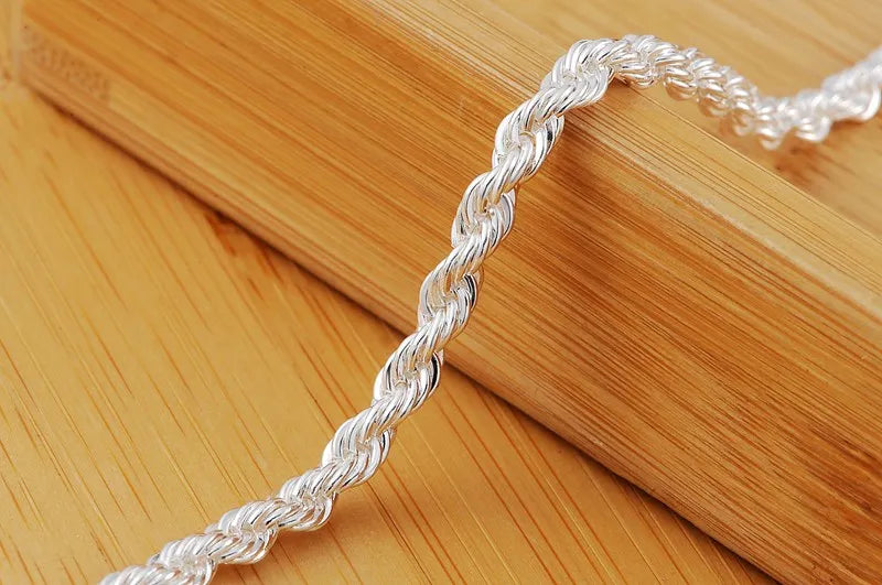4MM Twisted Rope Sterling Silver Bracelet Unisex Gift
