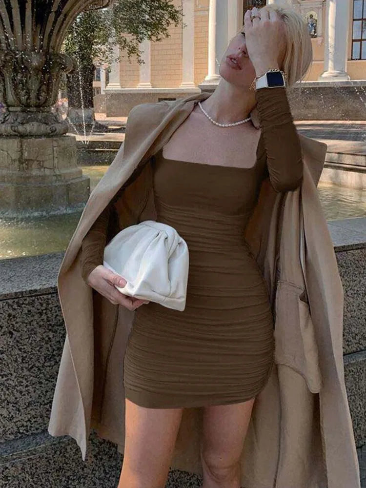 Ruched White Bodycon Mini Dress For Party Streetwear 2024