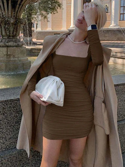 Ruched White Bodycon Mini Dress For Party Streetwear 2024