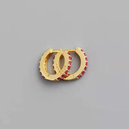 Rose Red Zircon Hoop Earrings for Women Minimalist Dangle Party Jewelry Trend 2025