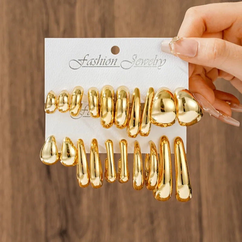 10 Piece Irregular Shaped Lightweight Women's Earring Set C Shaped and Teardrop Perfect for Daily Wear and Parties