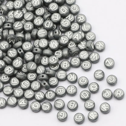 Gold Color Acrylic Spacer Beads with Black Letter Charms for Jewelry Making and DIY Crafts