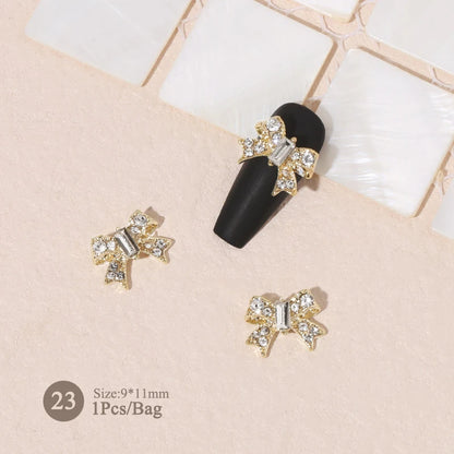 Elegant Gold Silver Metal Bowknot Nail Charm 3D Rhinestone Decor for DIY Manicure Art
