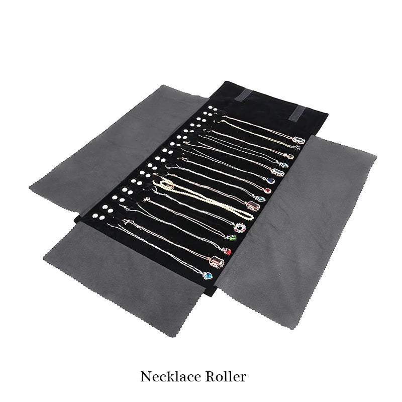Elegant Velvet Travel Jewelry Organizer Roll For Necklaces Bracelets Rings