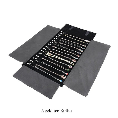 Elegant Velvet Travel Jewelry Organizer Roll For Necklaces Bracelets Rings
