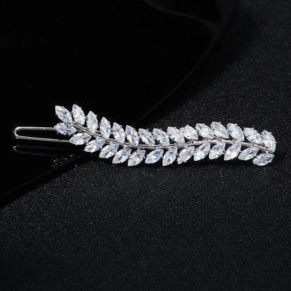 Elegant Cubic Zirconia Leaf Hair Clips for Bridal and Wedding Style
