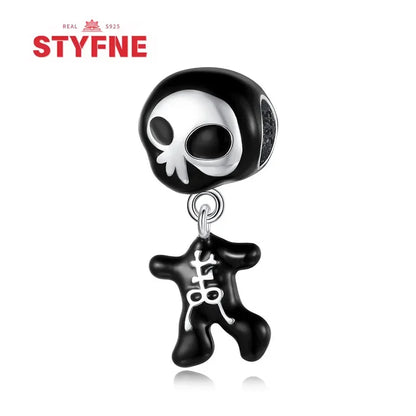S925 Silver Luminous Zombie Skeleton Charm Bead Dangle