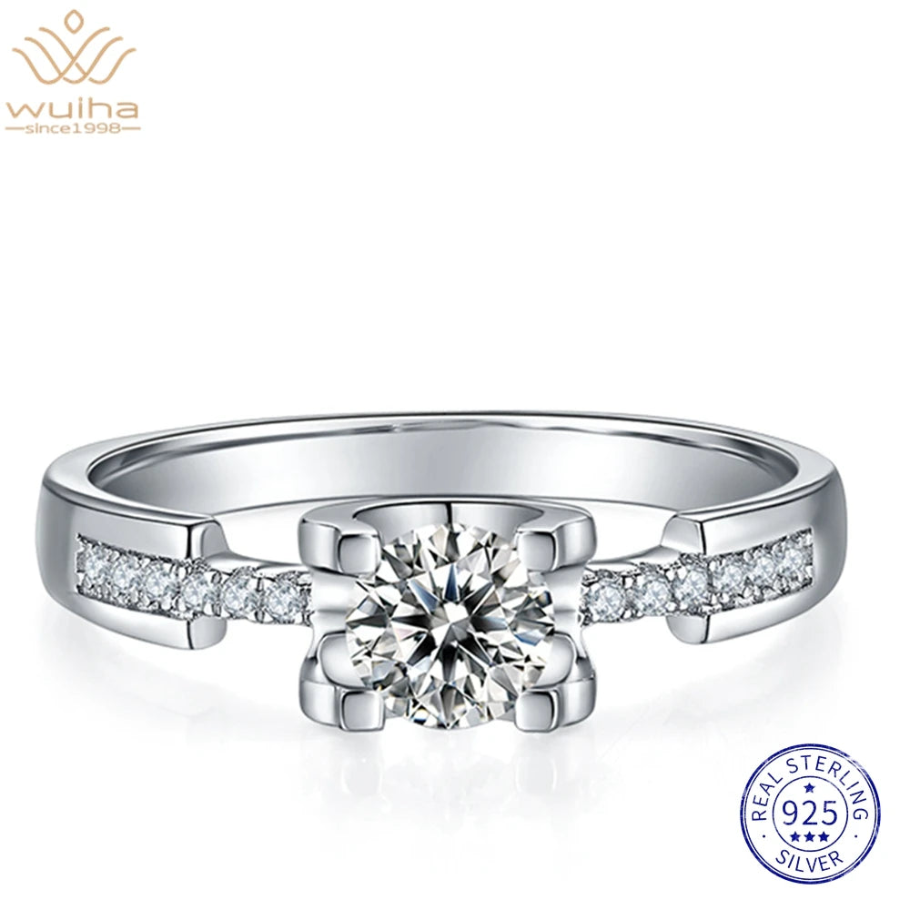 WUIHA Moissanite Diamond 18K Gold Ring for Women Wedding Engagement 925 Sterling Silver Jewelry