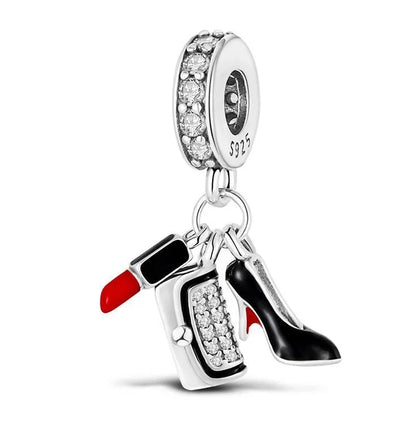 Romantic 925 Sterling Silver Lipstick Charm Pendant with Zircon for Womens Bracelets Necklaces DIY Jewelry Gift