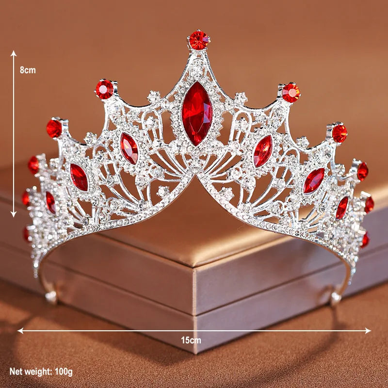 Bridal Elegance Crystal Tiara - Dazzling Silver Crown for Weddings Red